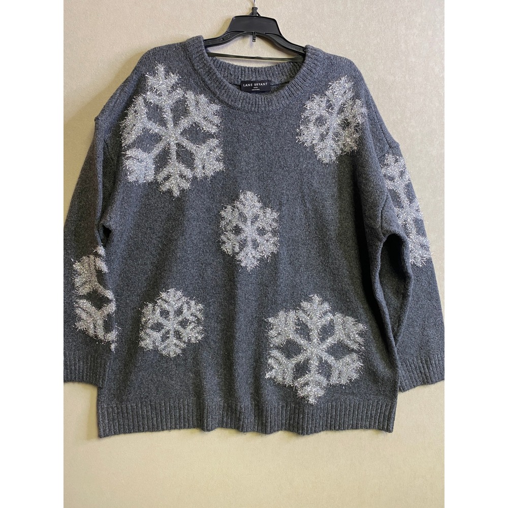 Lane Bryant Womens Grey Silver Metallic Snowflake Holiday Sweater 22/24 Plus